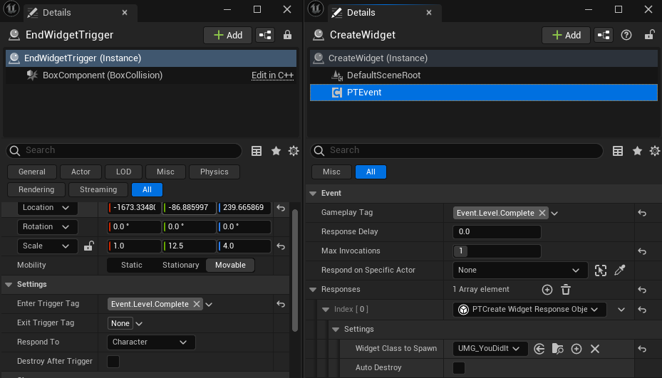 A screenshot showing the much simpler setup for the end response
