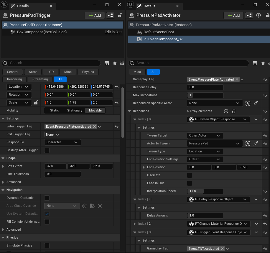A screenshot showing the details panel set up to allow the above two interactions
