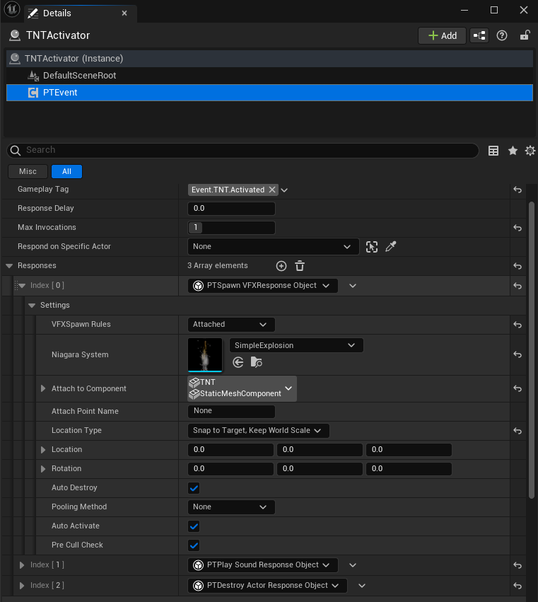 A screenshot showing a partial setup of the response to the TNT activation